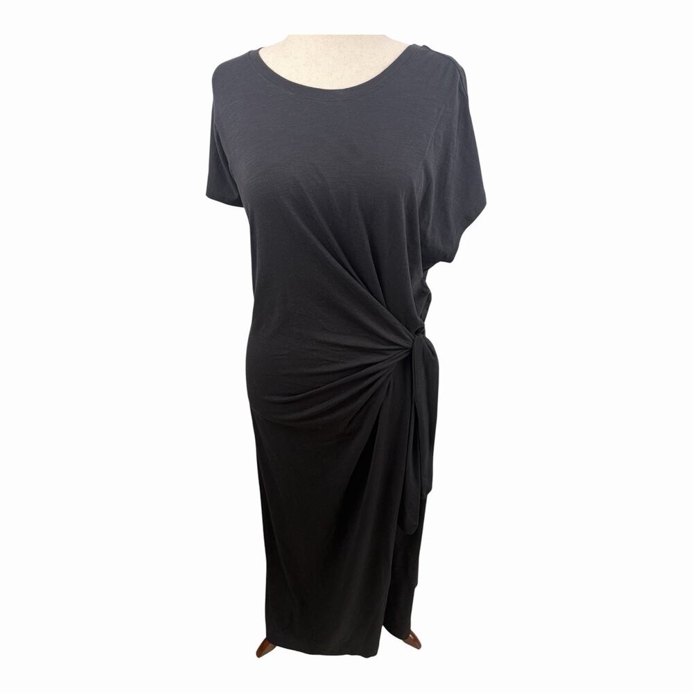 Time and Tru Black Side Tie Ruched Midi Dress Plus Size 1X Short Sleeve Stretch